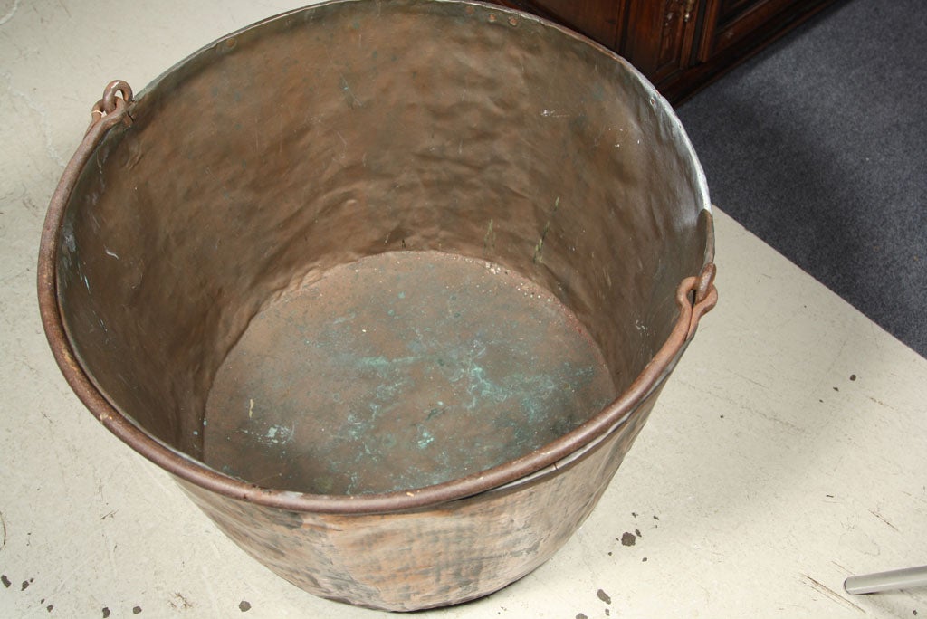 Very Large Copper Boiler with Wrought Iron Handle 1